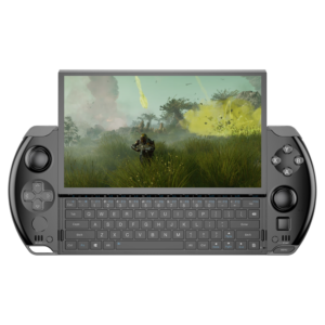The GPD Win 4 (2024) handheld gaming PC, featuring a compact design with built-in controls, dual analog sticks, D-pad, and action buttons. Equipped with a high-resolution display, powerful processor, and integrated GPU for gaming on the go.